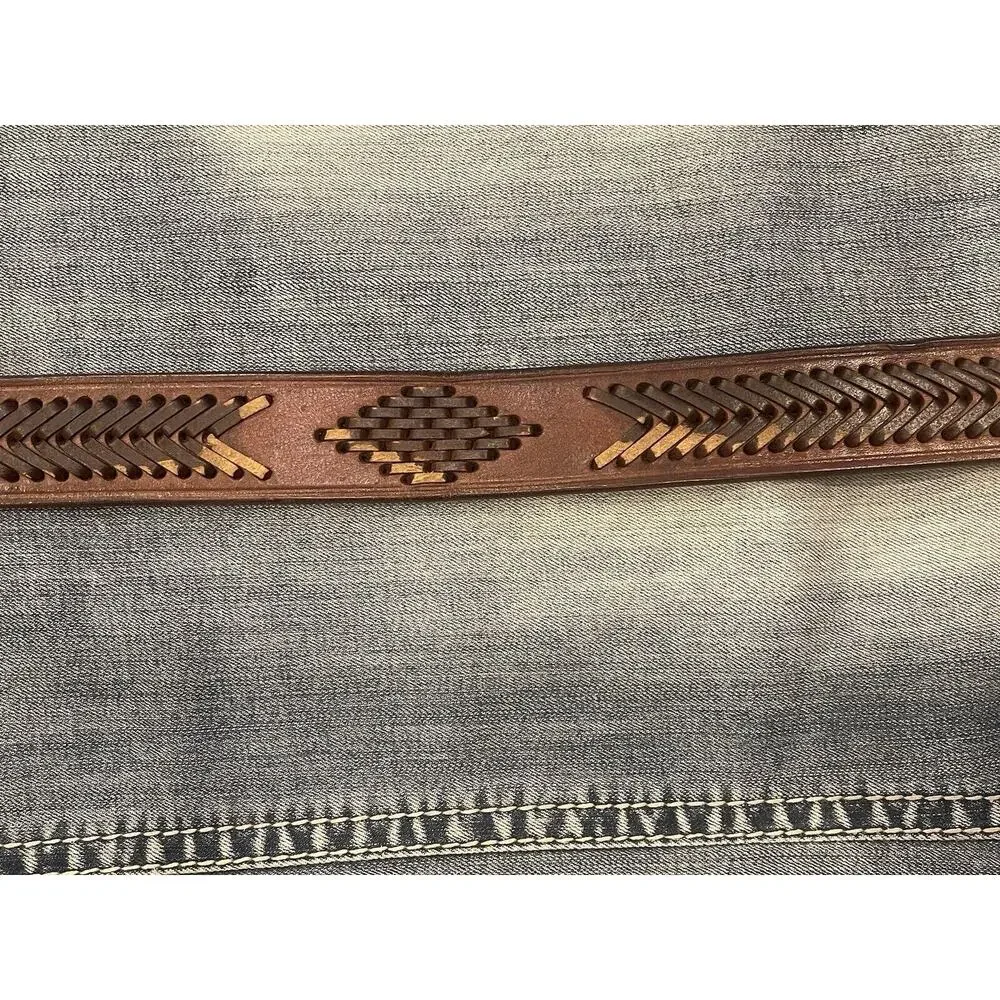 Leather Belt Brown Woven Design Western Style Casual Belt Size 40‎